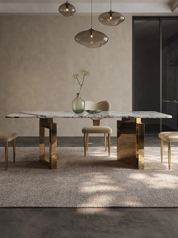 Factory Price Rectangle Dining Table For  For 6-8 People Sintered Stone Marble Top Modern Dinning Table And Chairs Set