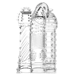 Crystal Transparent Penis Sleeve Reusable Extend Penis Condoms Delay G-spot Stimulate Erotic Intimate Penis Sleeve Sex Toy