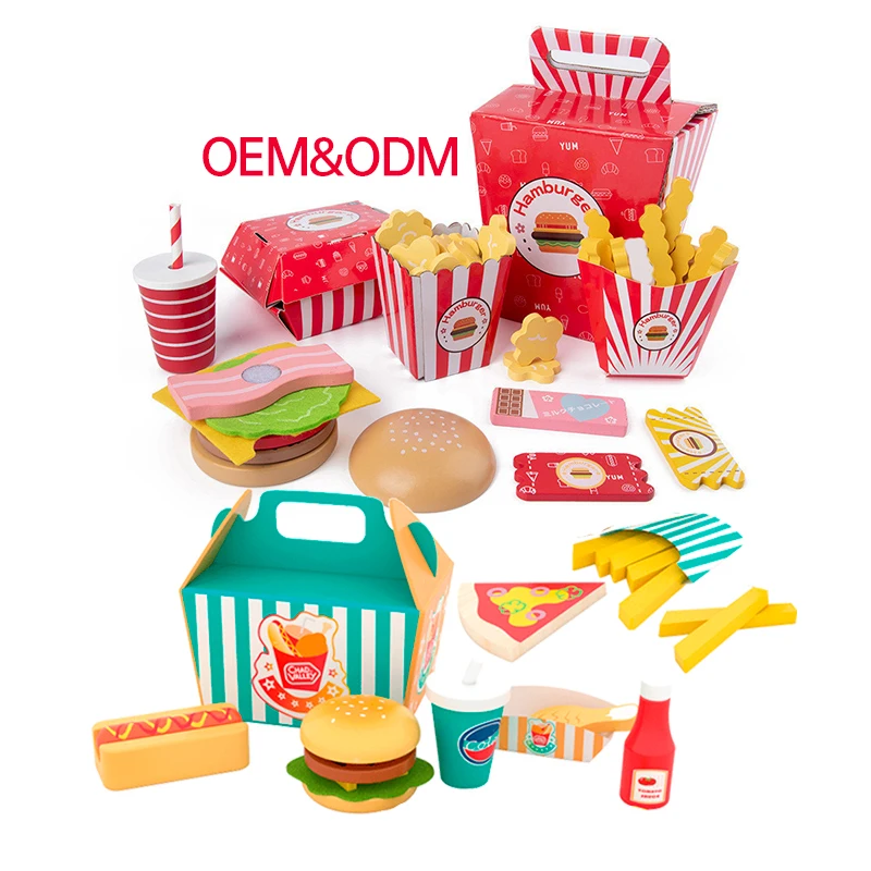 Little Room Role Play Kitchen Afternoon Tea Pretend Food Hamburger Toy Pretend Play Food Wooden Kitchen Set Toys for Kids