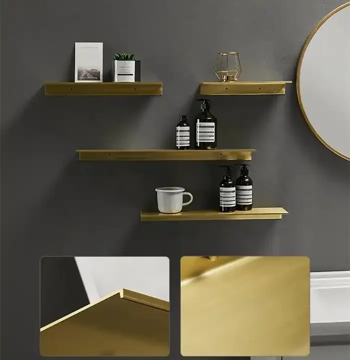 30/40/50/60cm stainless steel warehouse rack storage bathroom shelves with wall mount type brushed gold