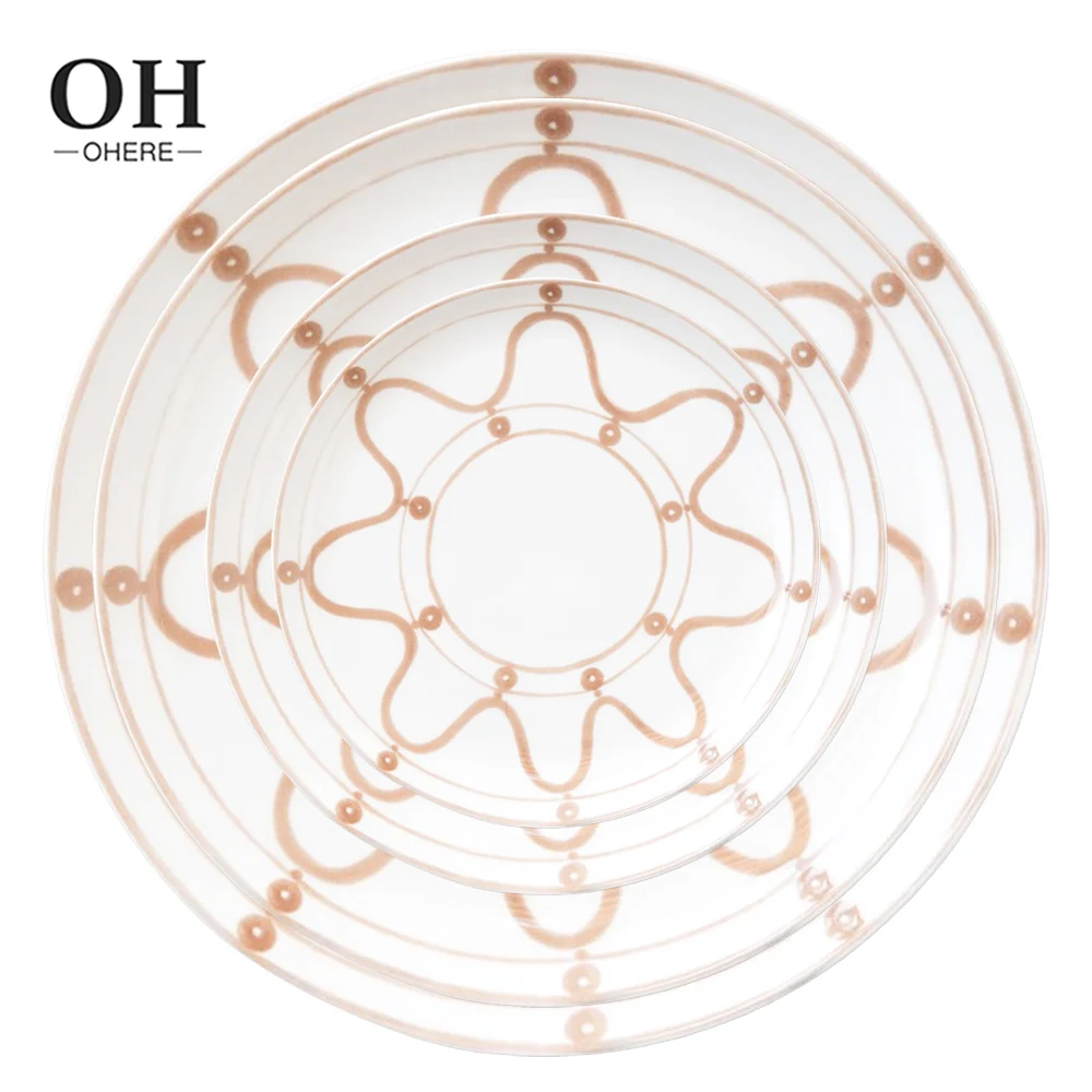 Microwave dishwasher safe use ceramic plate Designer original goose yellow flower series decal plate Cost-effective bone china