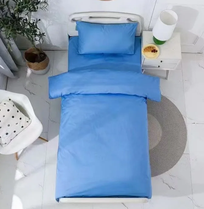 Blue Quilt Cover Bed Sheet Three-Piece Set for Student Dormitory Single Bedding Match Sets Cheap Hospital