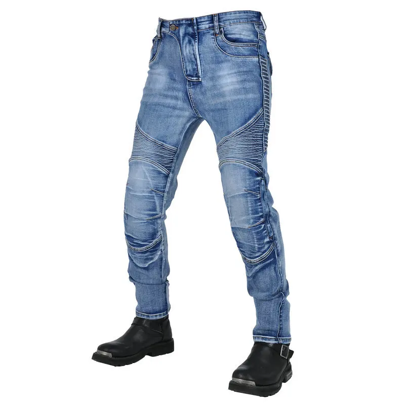 New vintage casual drop pants washed stretch riding pants kevlar biker rip resistant motorcycle jeans for men