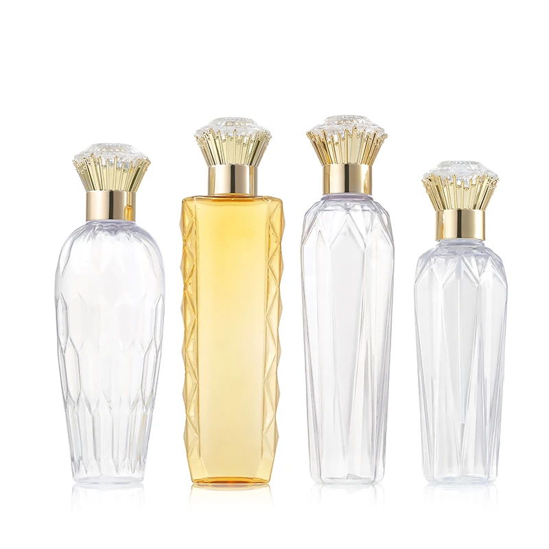 Luxury Diamond Cap Toner Large Capacity Emulsion Bottle PET Wash and Care Wide Mouth Bottle Packaging Materials