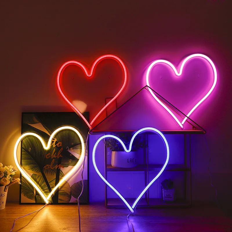 USB Powered Acrylic Neon Signs Heart Shape LED Neon Sign Romantic Hanging Wall Lamp For Event Wedding Decoration NE015