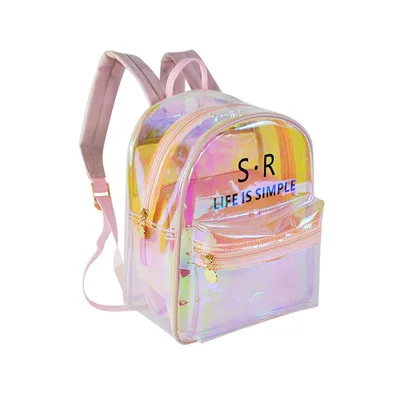 Hot 2021 Pvc Clear Glitter Customized Logo Fashion Wholesale Aterproof Modern  Women Backpack Bag Mini Smell Proof Backpack Girl