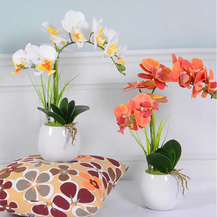 Manufacturer Direct Potted Orchid Silk Flowers Home Wedding Artificial Real Touch Latex Orchid Weed Plant Bonsai For Indoor
