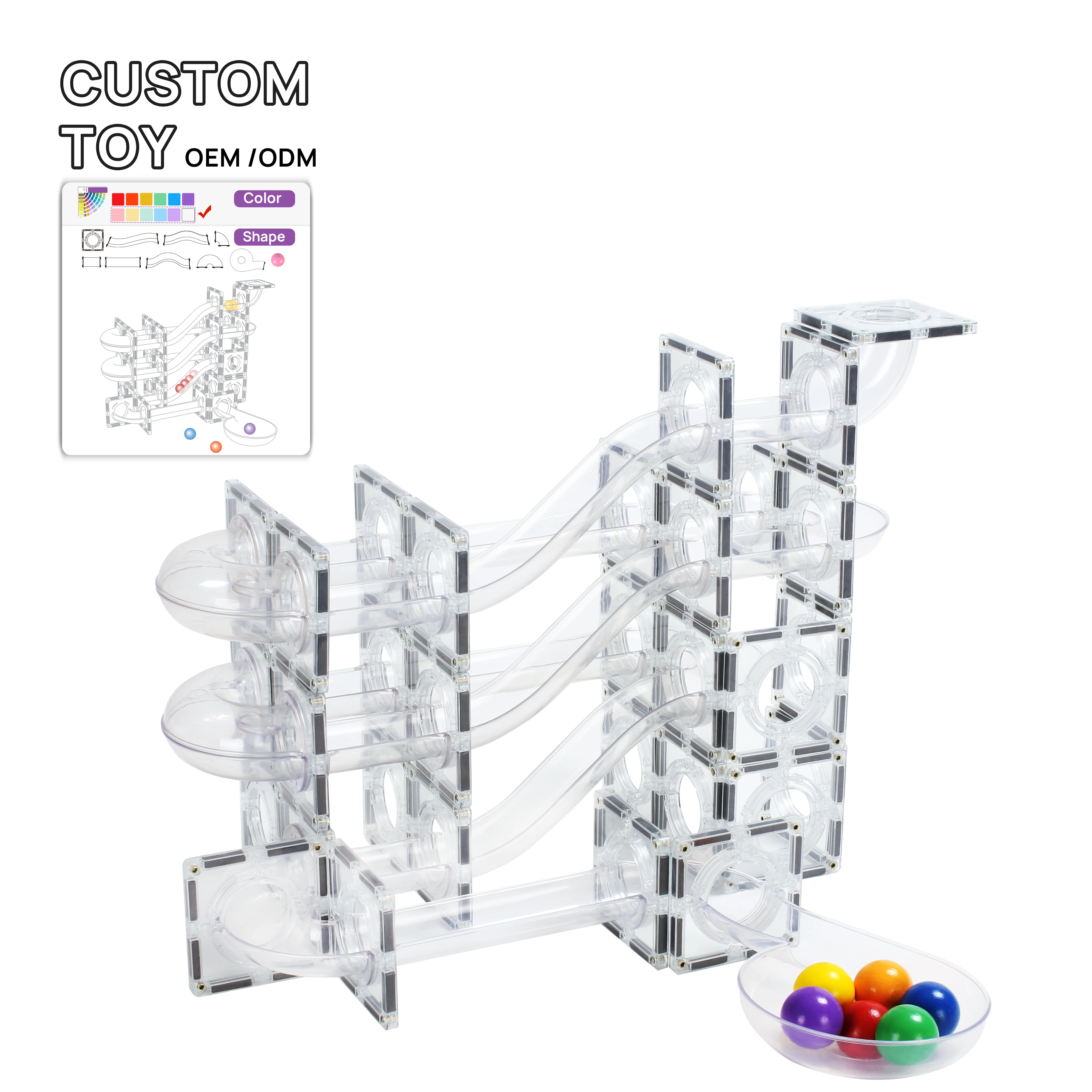 MNTL Glass Marble Run Ball 120 Piece Pipe Magnetic Blocks for Kids Magnetic Tiles Building Blocks Toys for Kids