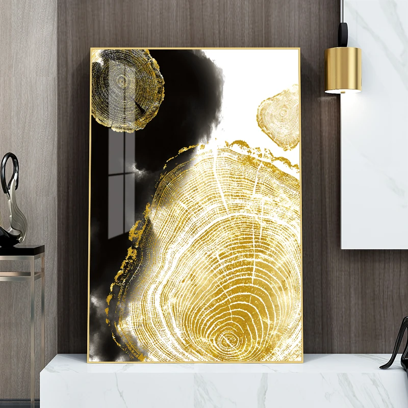 china factories modern abstract black and gold lina print picture wall art for living room crystal porcelain Painting