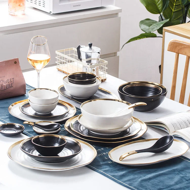 USA Luxury Ukrain Matt Black Cooking Dinnerware Set Ceramic Plate