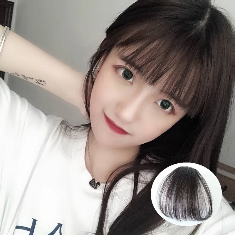 Прямая поставка, парики из искусственных человеческих волос, воздушные челки, парик, головная повязка, парик для девочек, мягкие волосы из химического волокна для окрашивания кожи