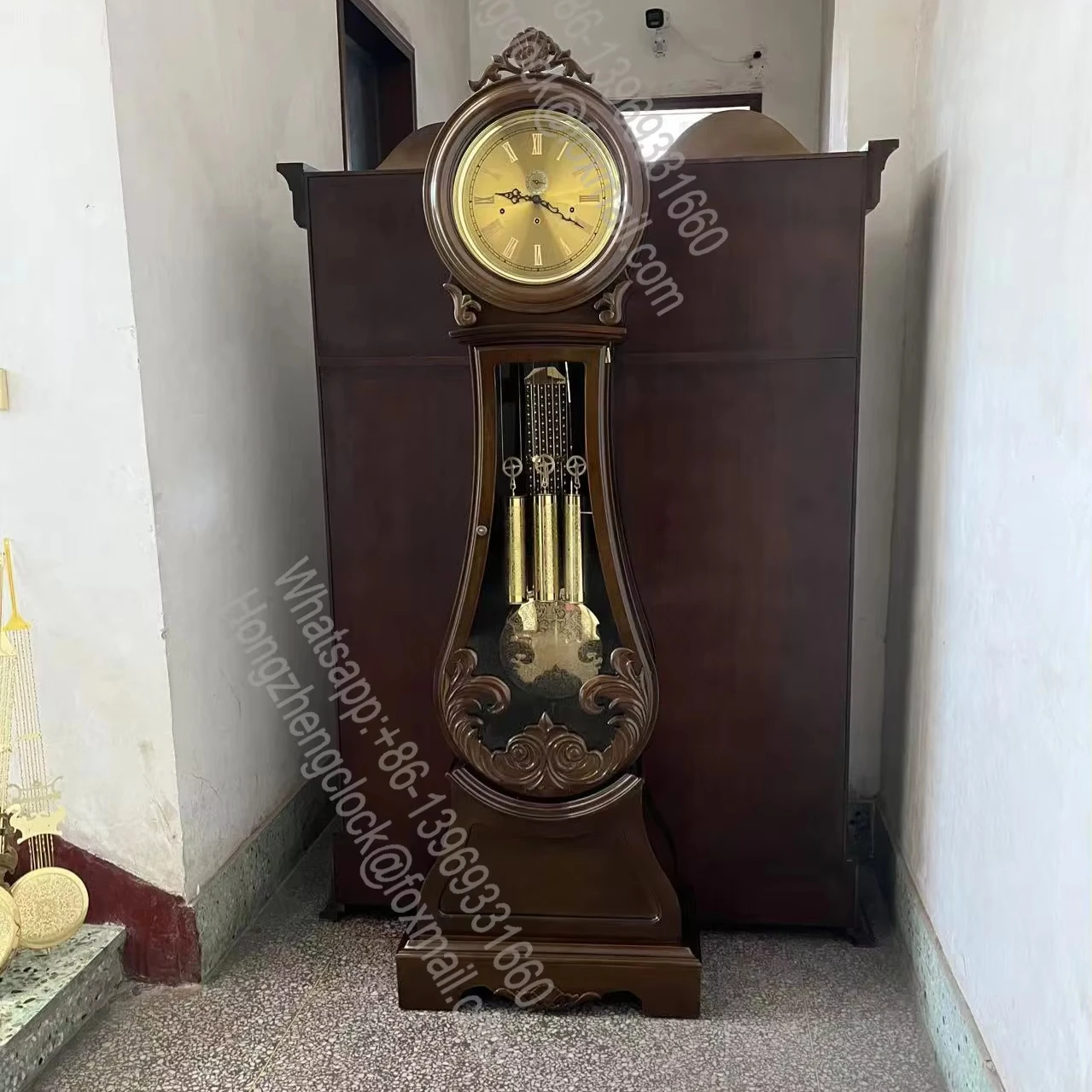 Floor Clock installed  8-day weight -driven 4/4 Westminster movement automatic night shut-off and silencing lever 2 years