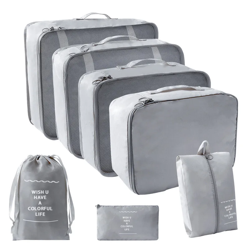 Custom High Quality Compression  7Pcs Pack Mesh Clothes Organizer Luggage Organizer Set Packing Cubes Travel Accessories Bag