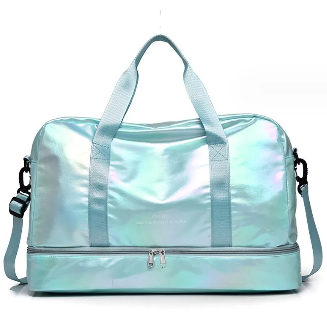 new design factory stock can custom logo waterproof nylon laser shoulder sport gym yoga bag