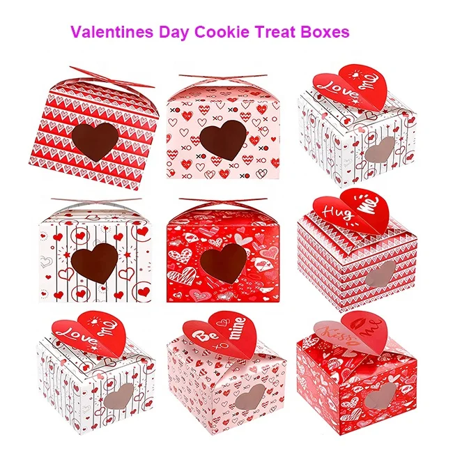 2022 New Custom Designed  Paperboard Treat Boxes with Window White Valentines Day Containers Valentines Day Cookie Boxes
