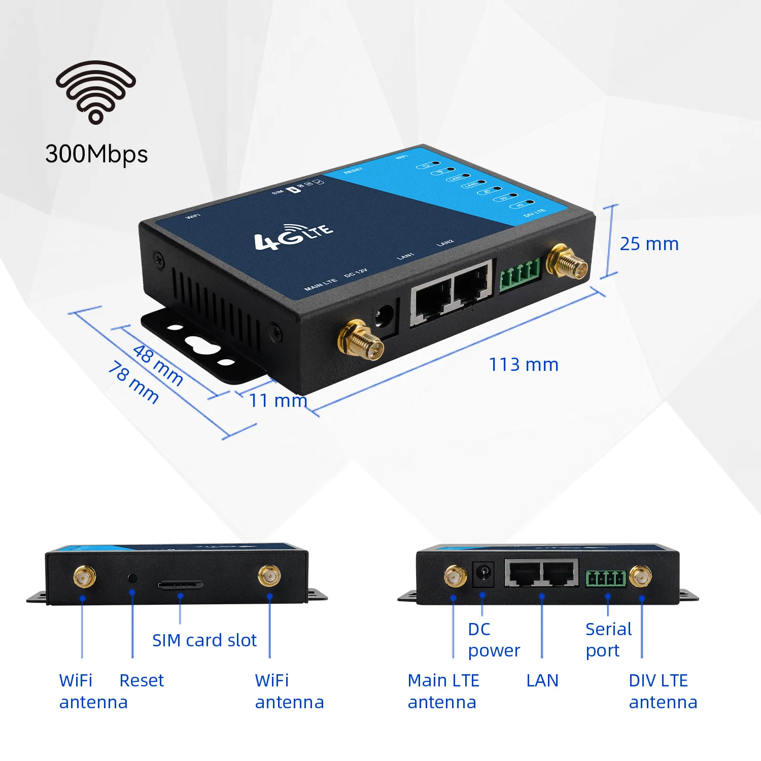 TUOSHI Car Industrial Unlocked Universal SIM card CPE 4G LTE WiFi Wireless Router with SMA Outdoor Omni-directional Antenna