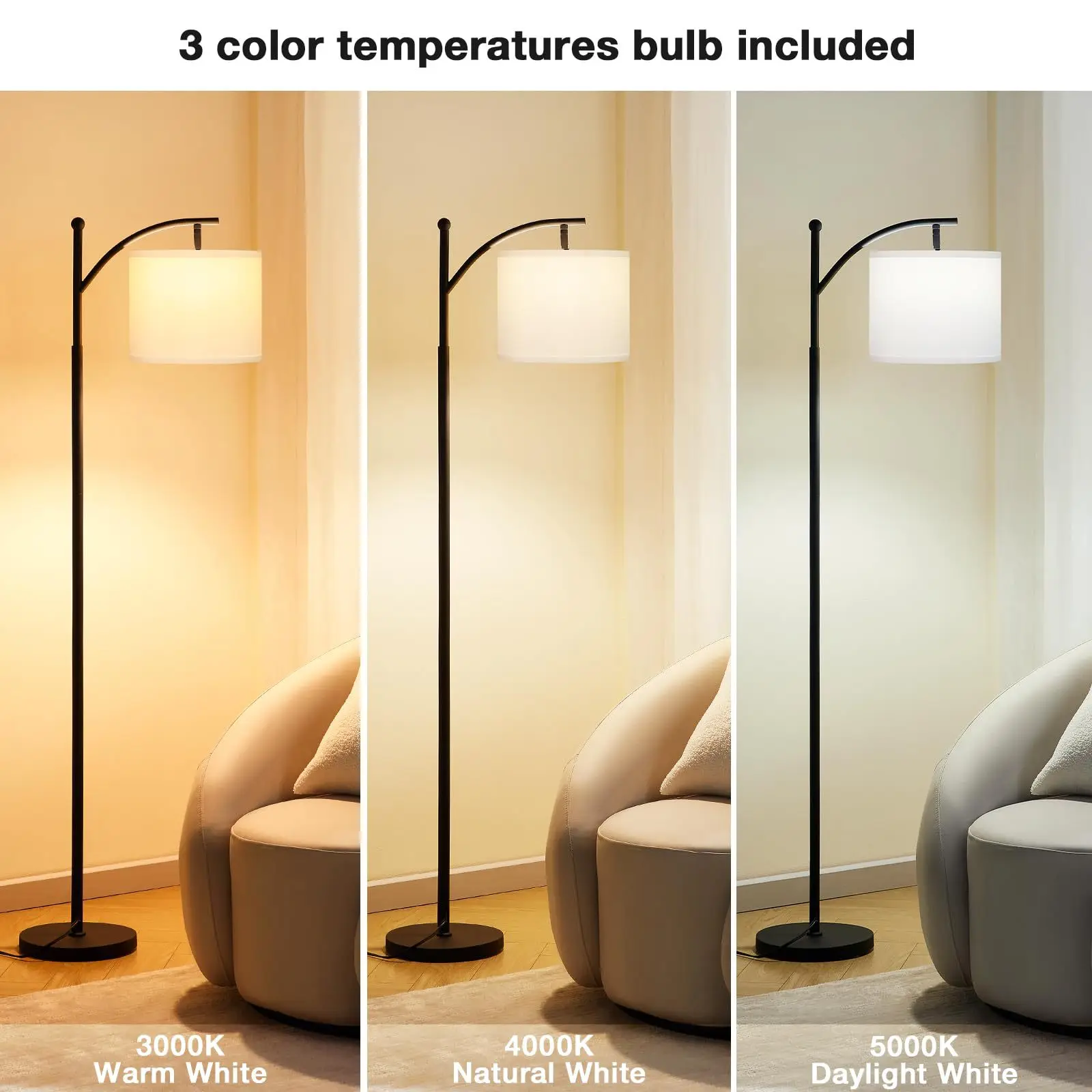 Modern Floor Lamp with 3 CCT adjustable Bulb 9W LED bulb Unique Floor Lamps to Brighten Your Living Room