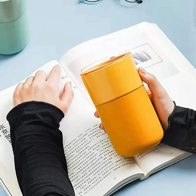 Porter Ceramic Mug W/ Protective Silicone Sleeve On-the-Go | Reusable Cup for Coffee or Tea Multicolor Maka