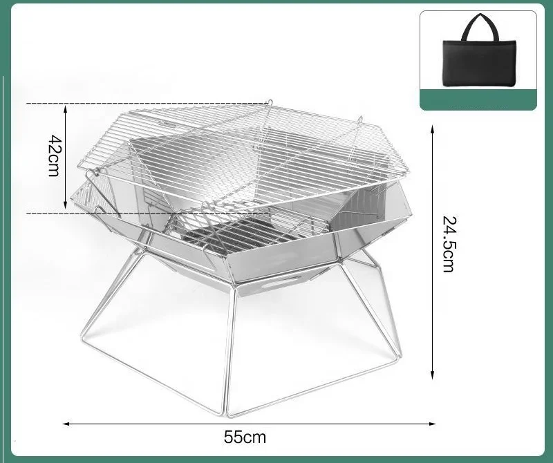 Portable Foldable Thicken Stainless Steel Field Firewood Rack Hexagon Barbecue Grill