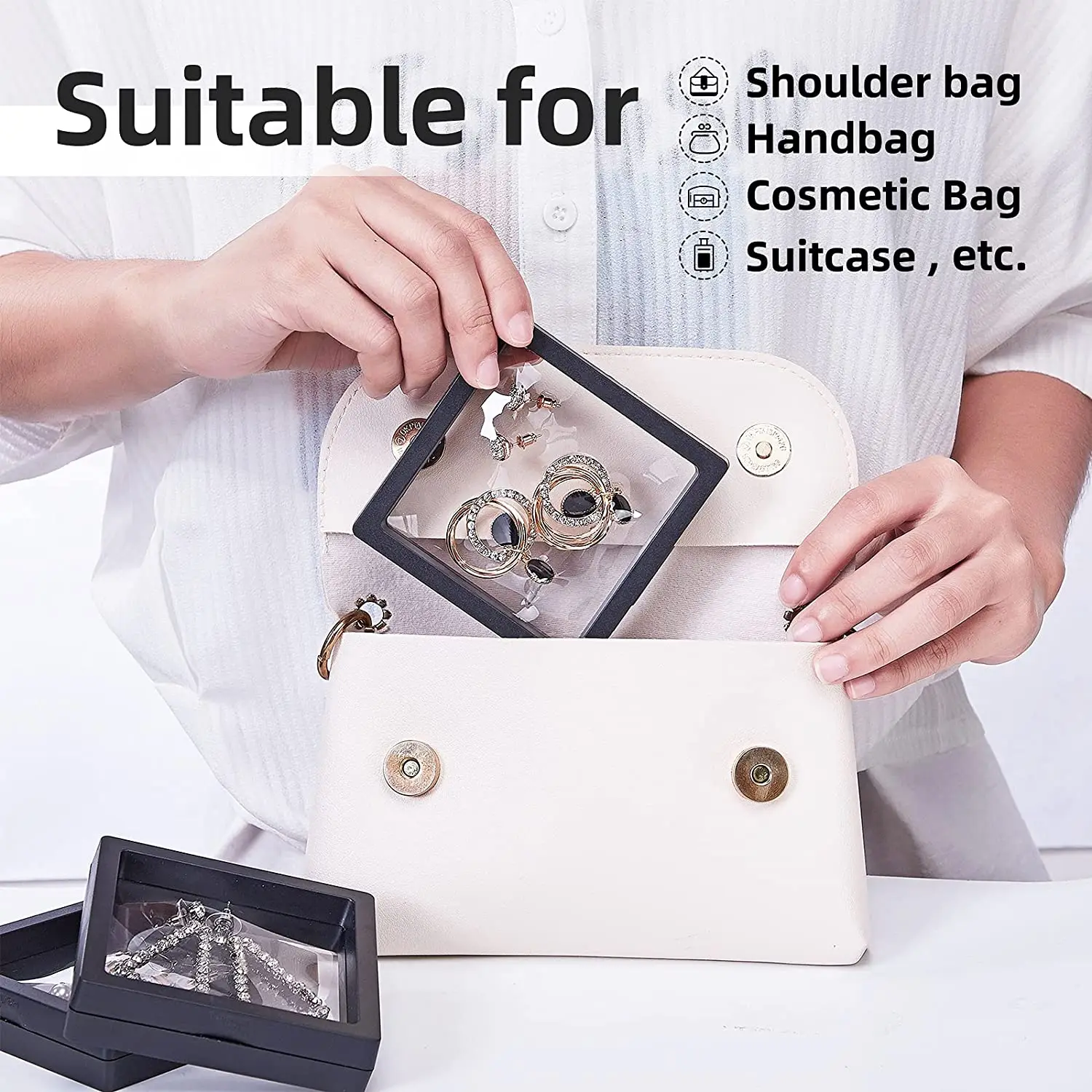 Promo Uptodate Wholesale Orange 3D Floating Frame Display Case Jewelry Coin Gem Stone Travel Organizer Packaging Box With Stands