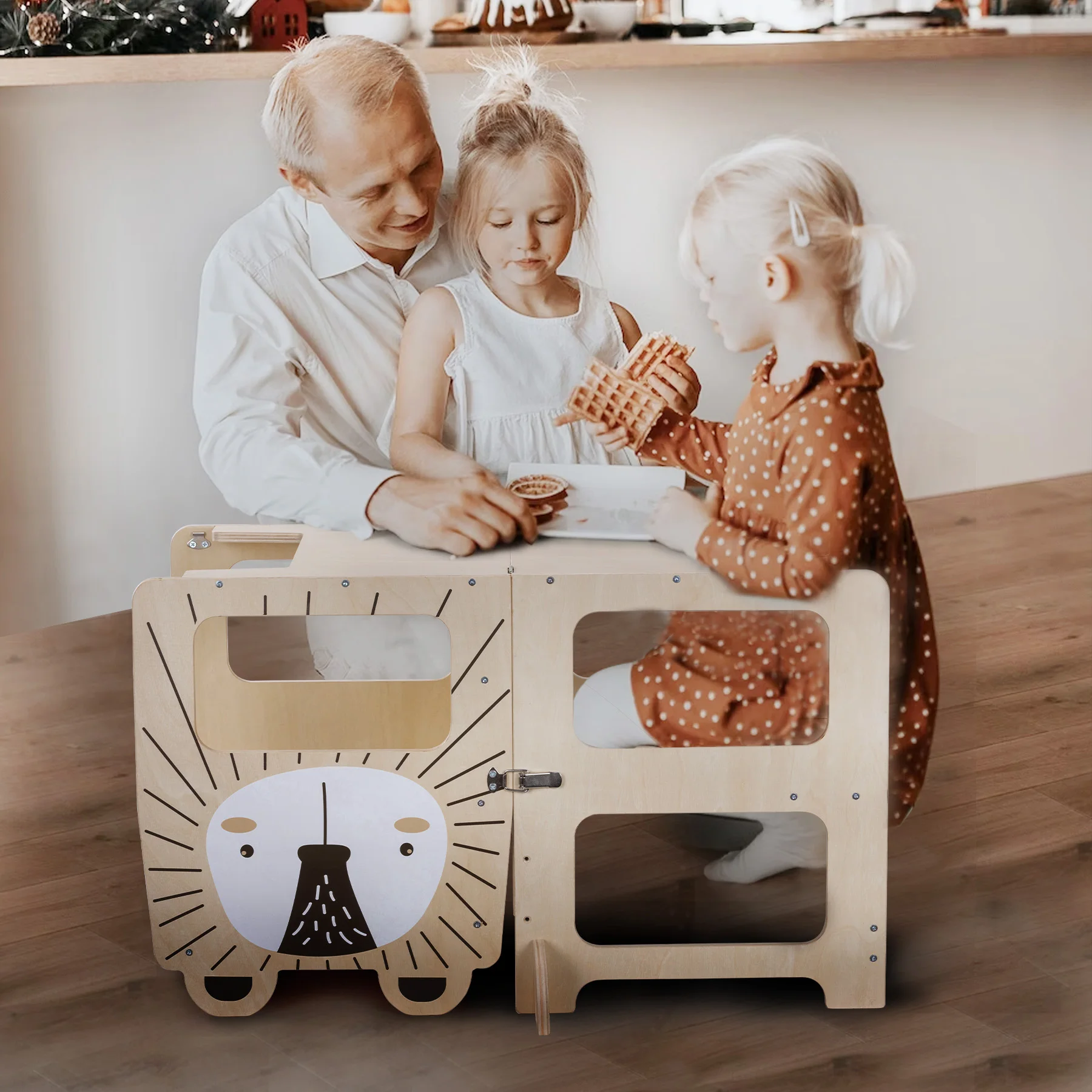 3-In-1 Folding Kids Hand Washing Stool Kitchen Help Foot Stool Tower Wooden Learning Montessori Tower With Blackboard Kids Stool