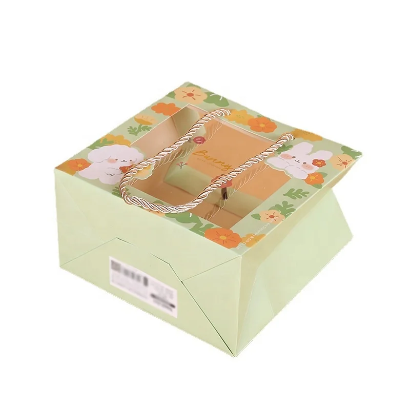 New Listing Pvc Window Paper Bag Cardboard Flowers Paper Gift Bags with Handles