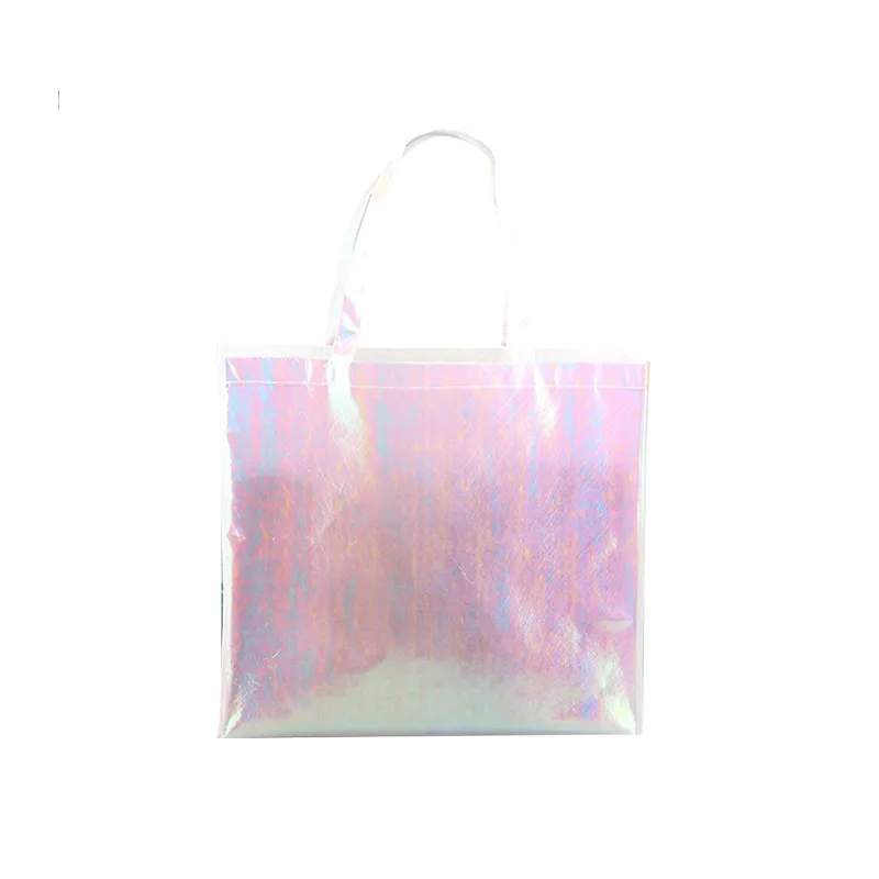 Новый стиль, оптовая продажа, лазерная Радужная мембрана, напечатанный логотип на заказ, в наличии, многоразовая Нетканая сумка для покупок для рекламы