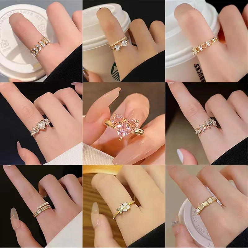 Korean Adjustable Small Cute Pearl Rings Jewelry Ladies Hollow Out Open Bowknot Gold Finger Ring
