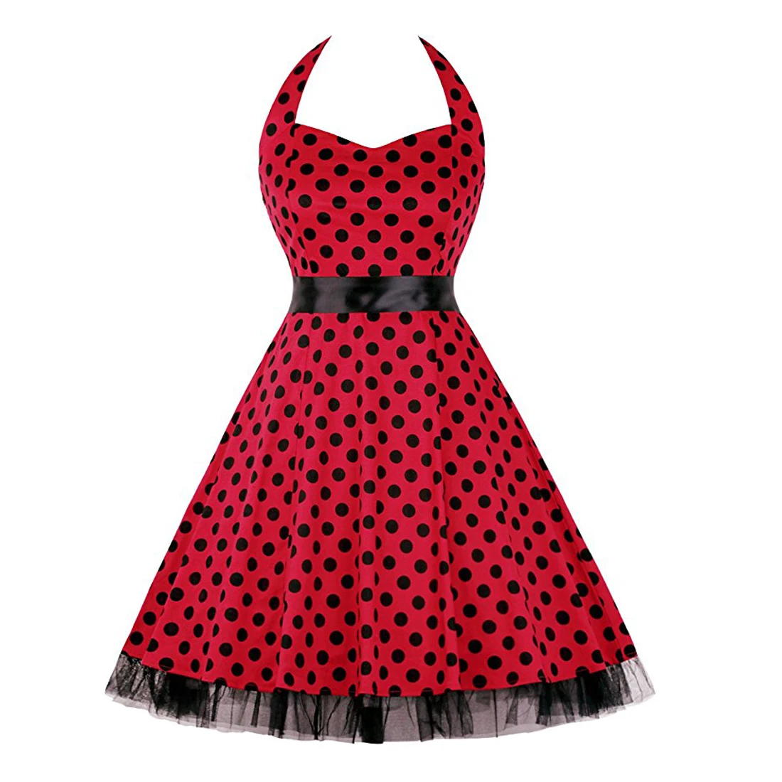 Women Summer Polka Dot Print Party Robe Femme Black Retro Vintage Swing Prom Rockabilly Midi Dresses