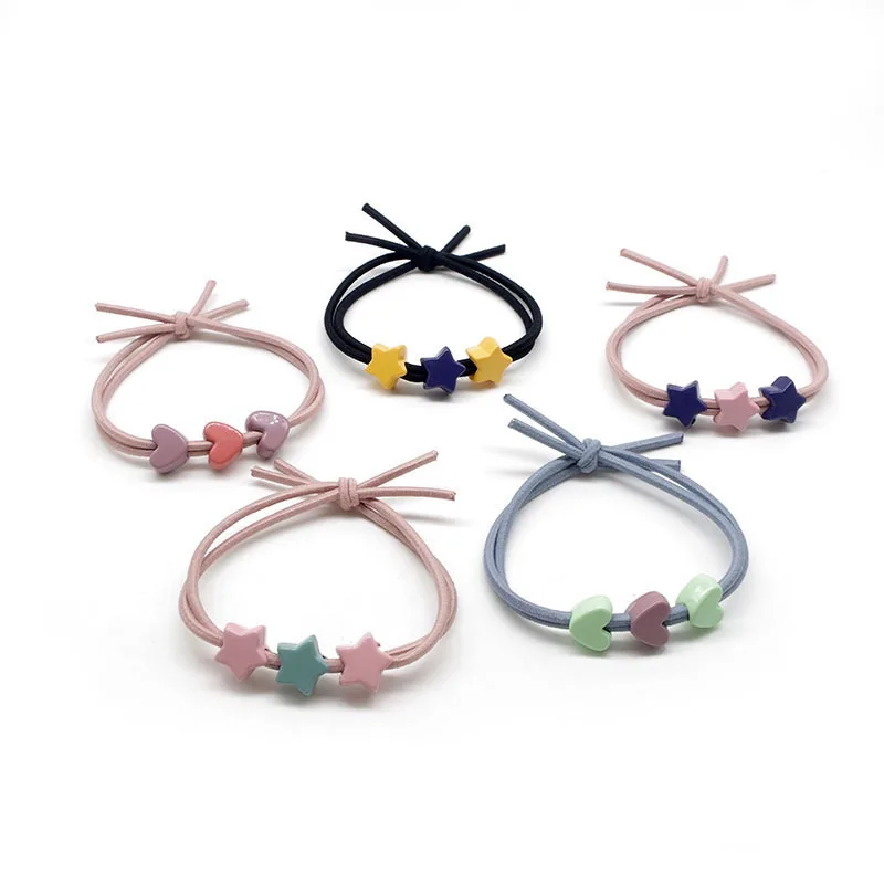 Korean Version Hair Rope Sweet Girl Color Matching Stars Love Rubber Band Hair Ring Tied Knotted Head Rope
