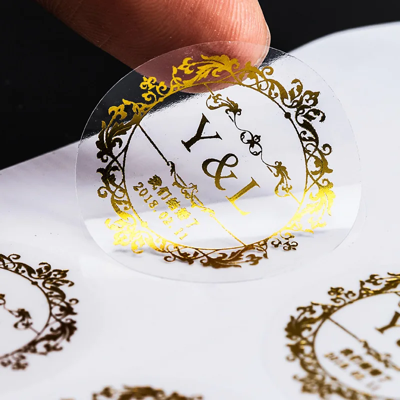 Bulk Custom Brand Name Peelable Hot Stamping Rose Gold Foil Printing Adhesive Paper Stickers Labels