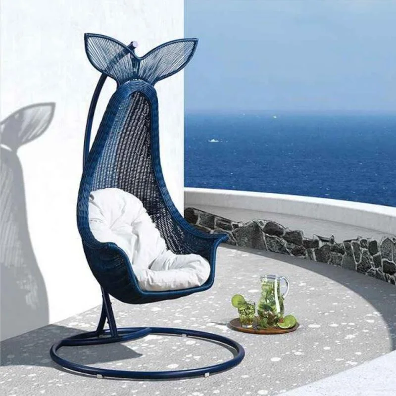 Special Design Aluminium PE Rattan Ocean Garden Furniture Whale Hanging Chair Outdoor Furniture Swing Patio Swings