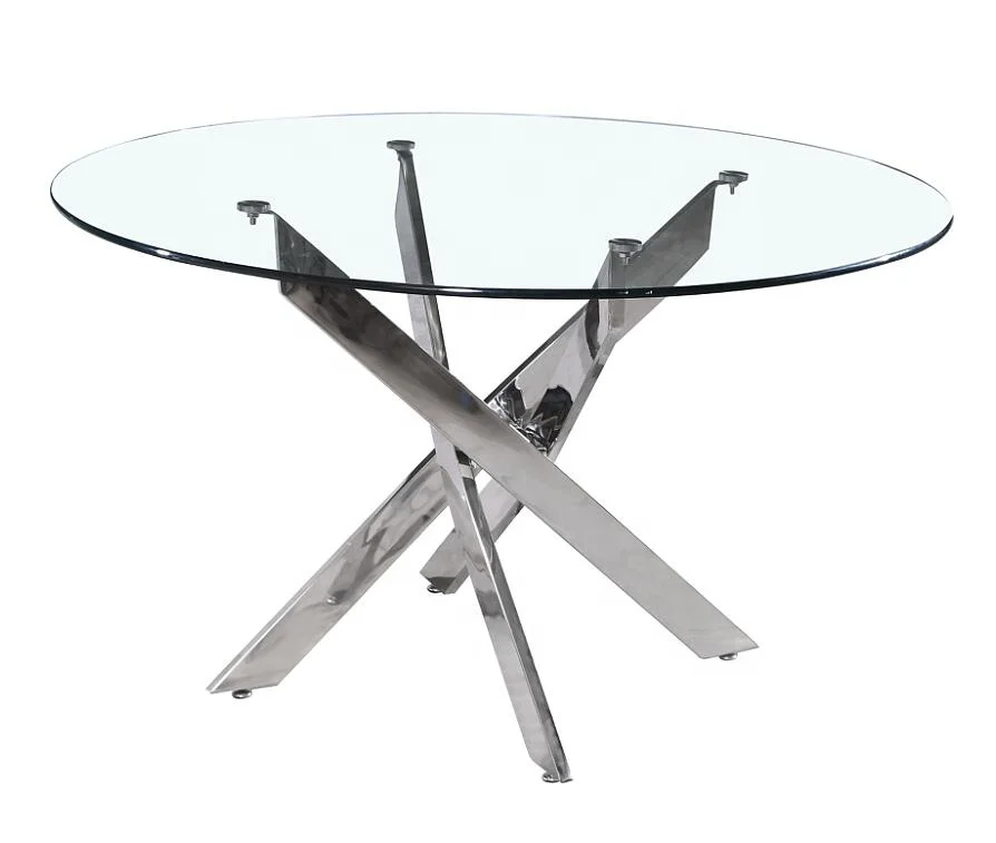 2022 Simple and not monotonous design  simple luxury design stainless steel 201 round glass top dining table