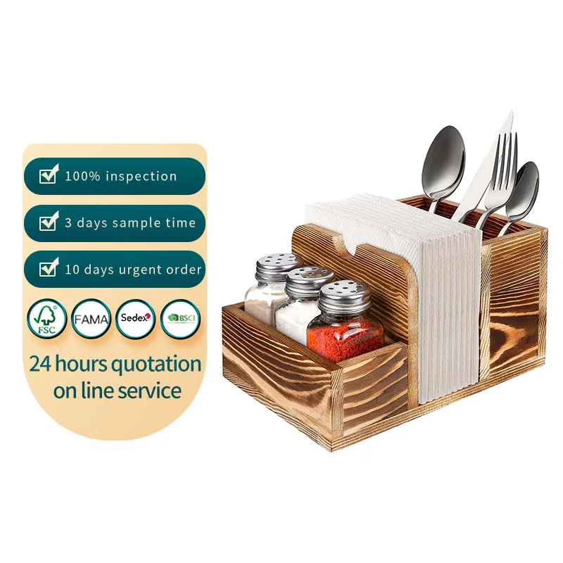 Wood napkin holder farmhouse salt and pepper seasoning jar for storage