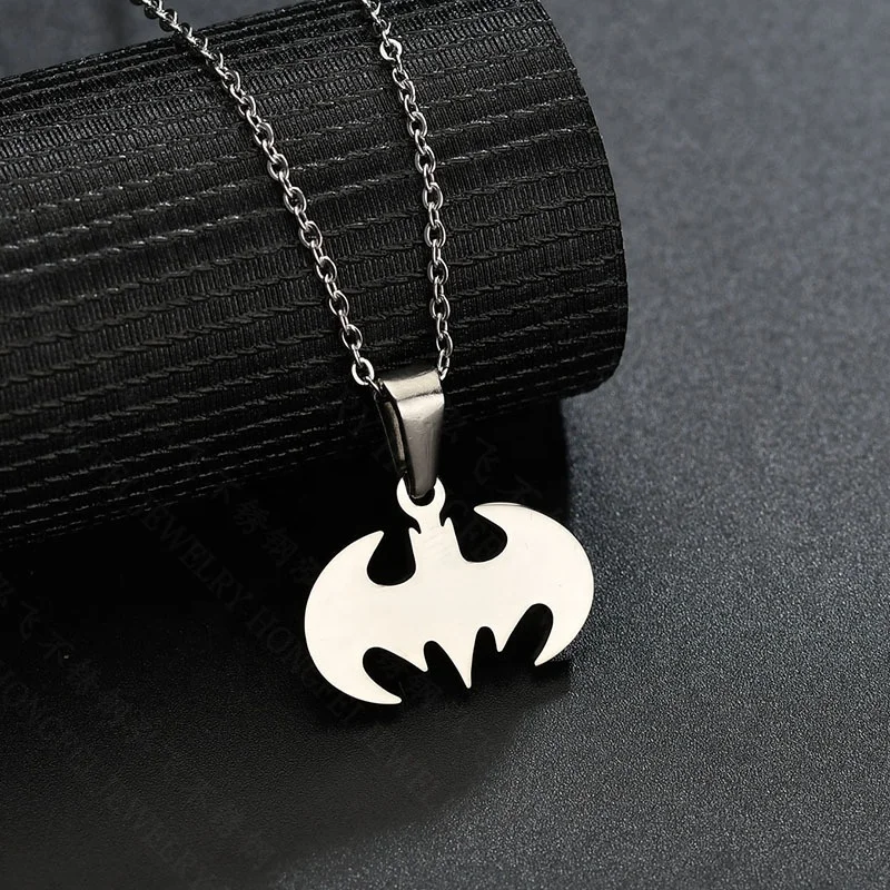 Superhero Bat Pendant Necklace Stainless Steel Hypoallergenic Necklace for Kids and Bat man Lovers