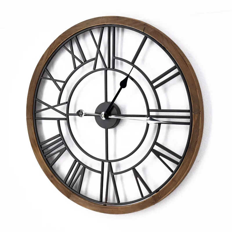 24 inch Large Roman Numeral Heavy Vintage Wood Frame Metal Wall Clocks for Living Room Decor Large Decorative Clock Oversized