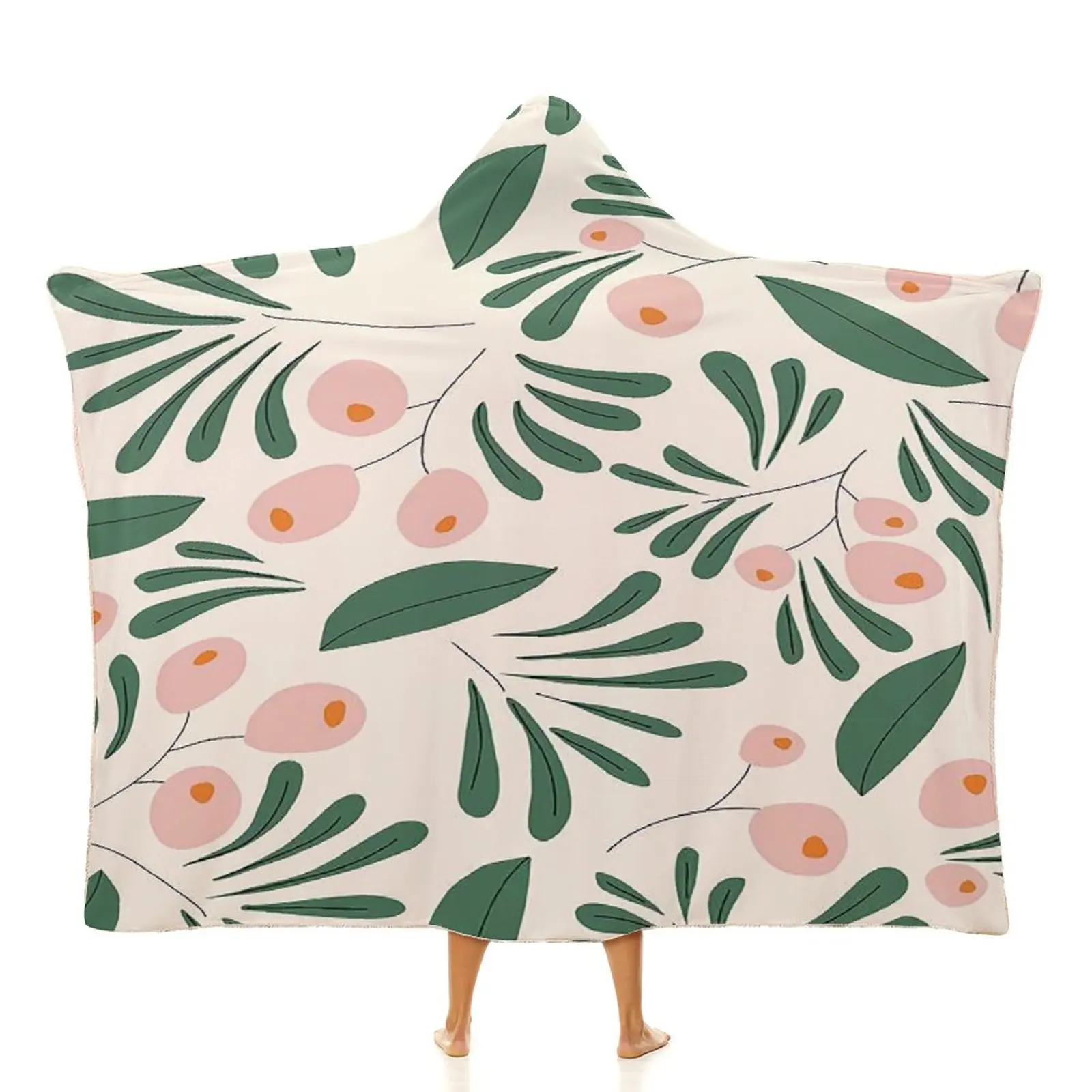 Hawaiian Flower Print Custom Flannel Fleece Blanket Oversized Sherpa Sweatshirt Hooded Blanket Winter Warm Blanket For Women