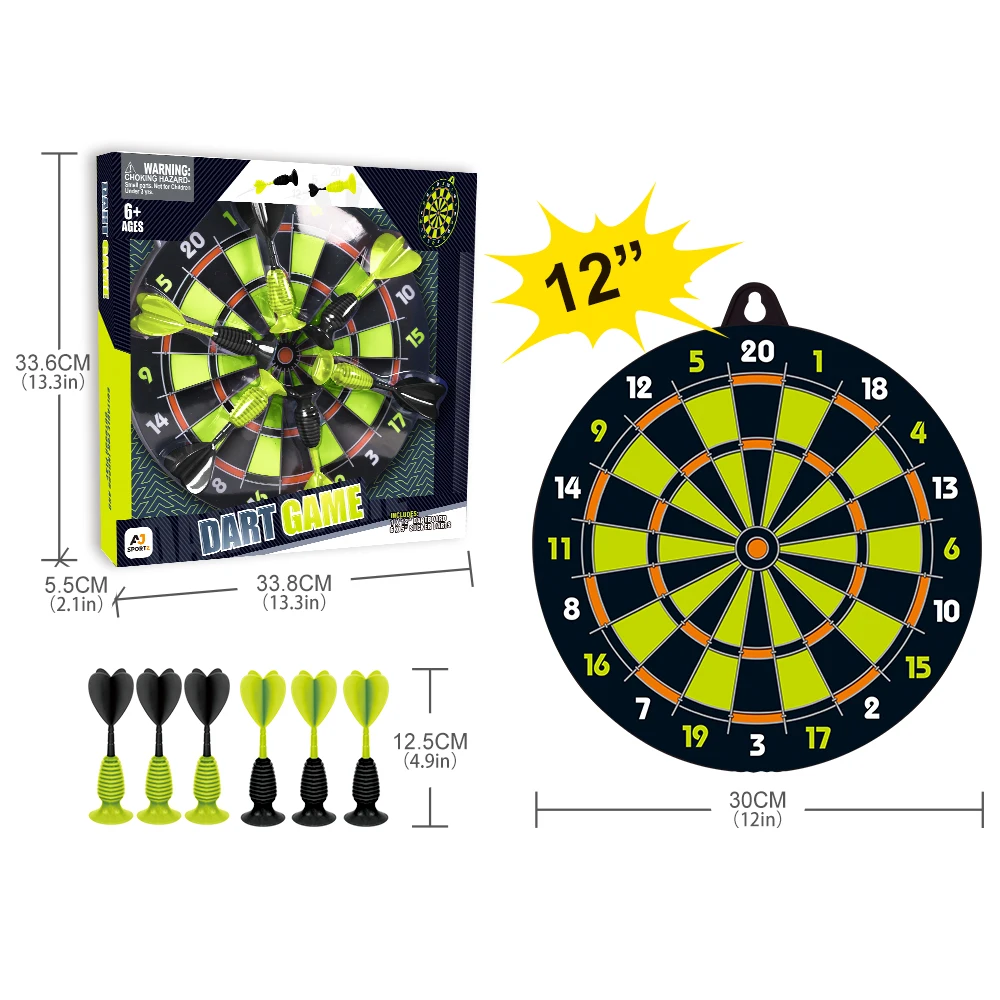 Plastic Suction Cup Darts Game 12 Inch Hangable Dartboard With 6 Darts for Home Office Bedroom Playing