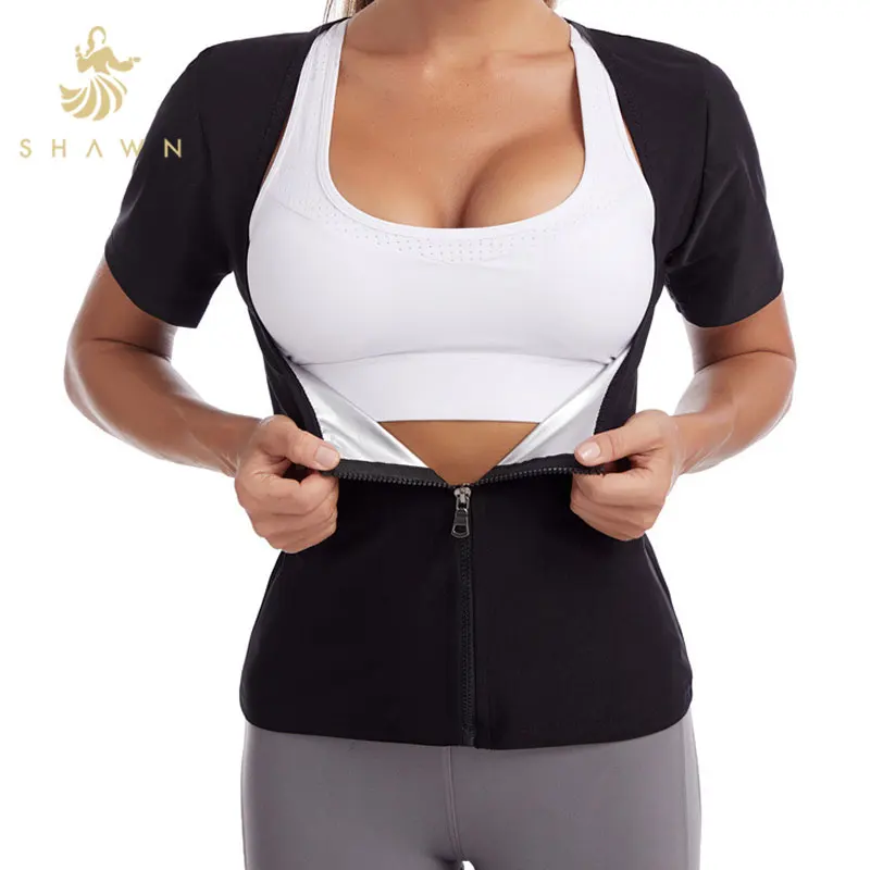 Black Body Slimming Fitness Heat Shaper Vest Fat Burning Sweat Suit Court Vest Zipper Support Chest Sauna Suit For Women