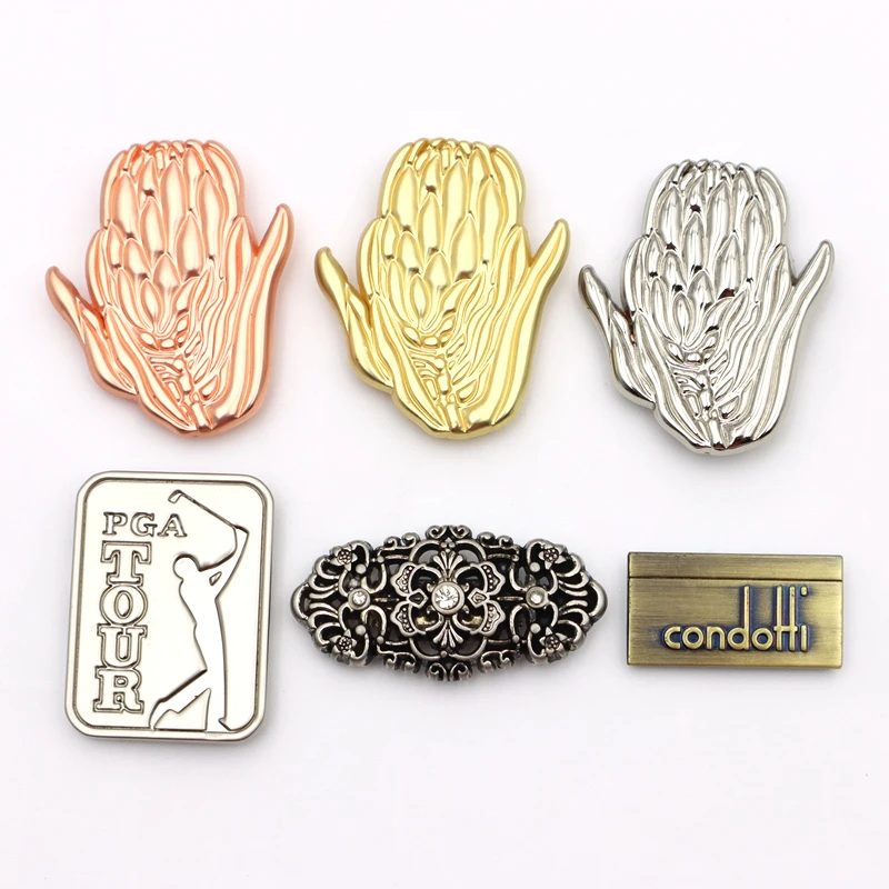 New design personalized metal luggage tag plated gold custom logo metal clothing label