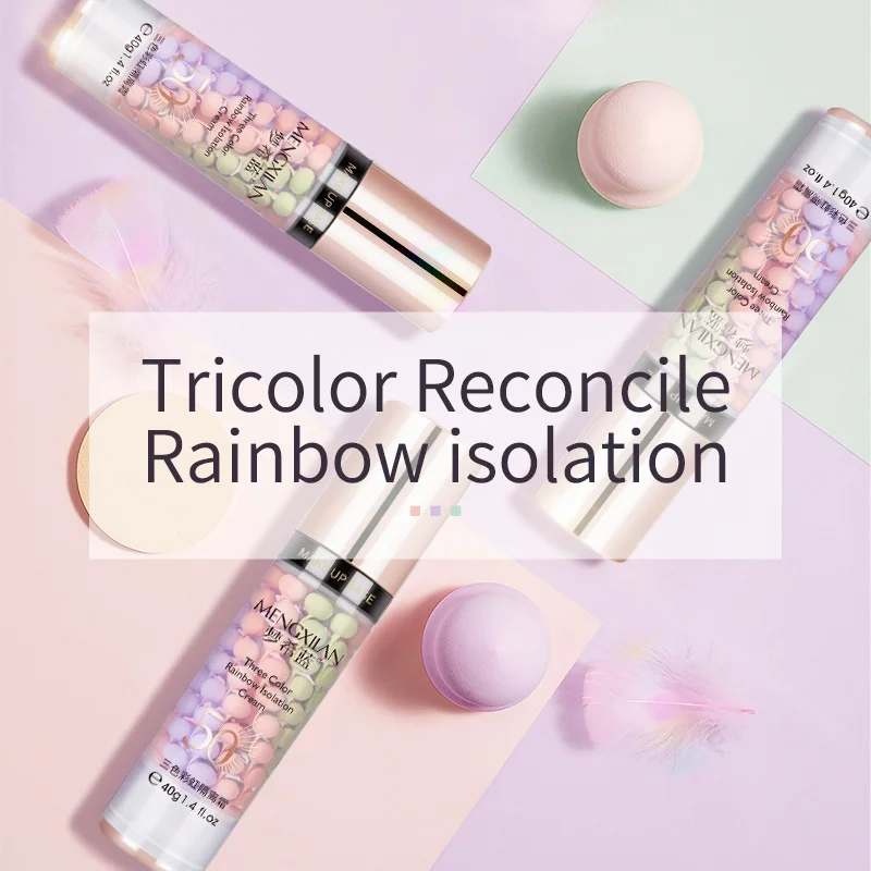 Factory price natural plant based makeup tricolor rainbow oil control whitening foundation makeup base primer