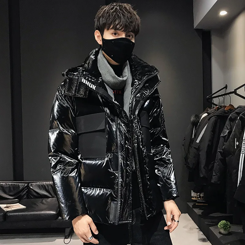 
OEM Custom Padded Bubble Coat Puffer Duck Down Jacket Hooded Shiny Mens Winter Jacket 