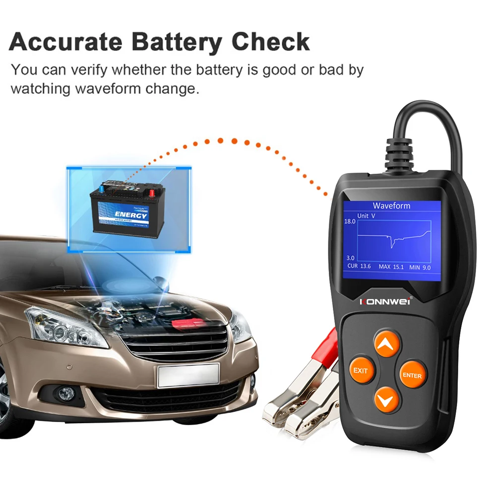 Jiawei konnwei factory smart tools KONNWEI KW600 car battery tester analyzer 12v battery  tester