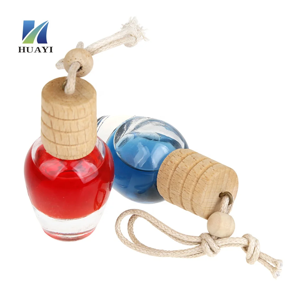 Auto pendent car air freshener  perfume empty glass bottle  hanging type  rope HAYA wooden caps