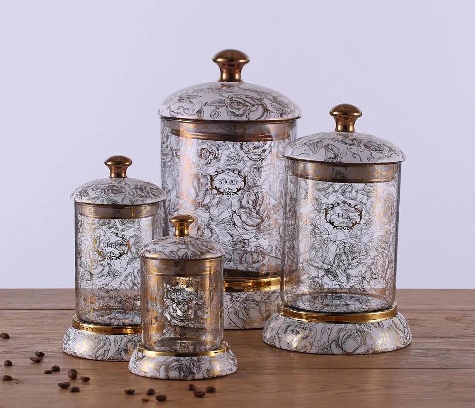 wholesale good quality royal luxury sugar coffee tea canister set for