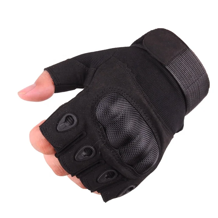 Cloth shell half finger black tactical gloves with knuckles