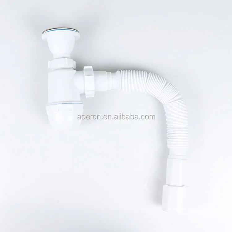 White 1/4 PP Waste Drain Pipe Kitchen Sink Flexible Hose Basin Drain Plastic Pipe Sink