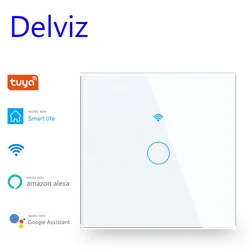 Delviz EU Standard Crystal glass touch panel,Remote Control Tuya Wall Switch Work With Google Alexa,WIFI Wall Light Smart switch