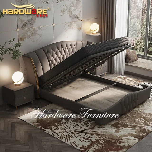 Фурнитура, мебель для кровати, кожаная кровать для пары, деревянная двухместная Свадебная кровать