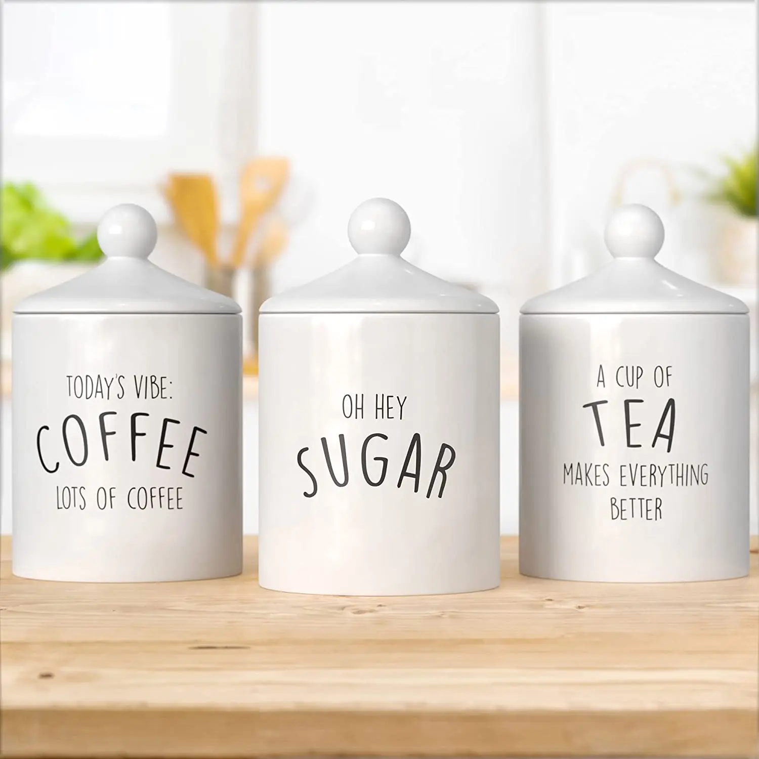 Rustic Ceramic Canister Sets for Kitchen White Porcelain Coffee Tea Sugar Container Set Ceramic Food Storage Jar in Bulk